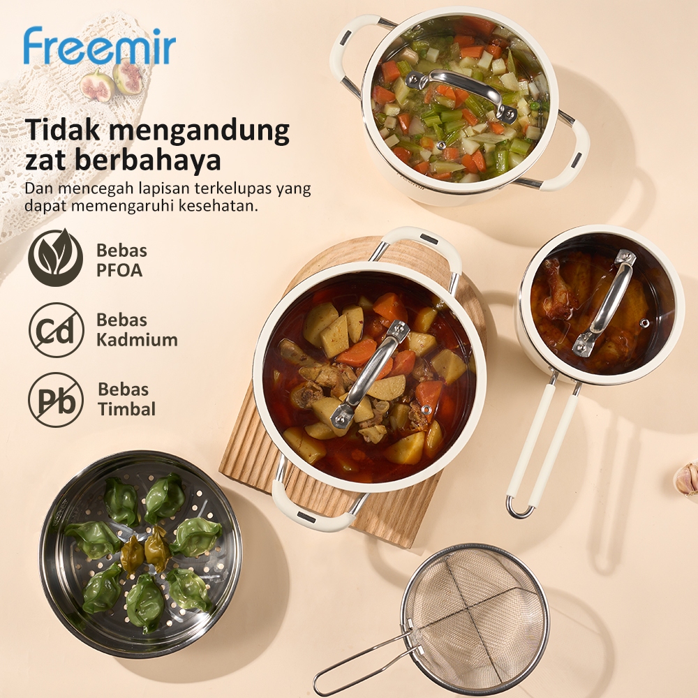 HOT PRODUCT [PREMIUM] freemir Panci Set 8 Panci Stainless Steel Panci Anti Karat Serbaguna