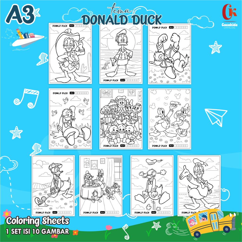

(DONAL DUCK 01) KERTAS MEWARNAI ANAK A3 - COLORING SHEETS SERIES 1 - LEMBAR MEWARNAI ANAK PAUD/TK/SD