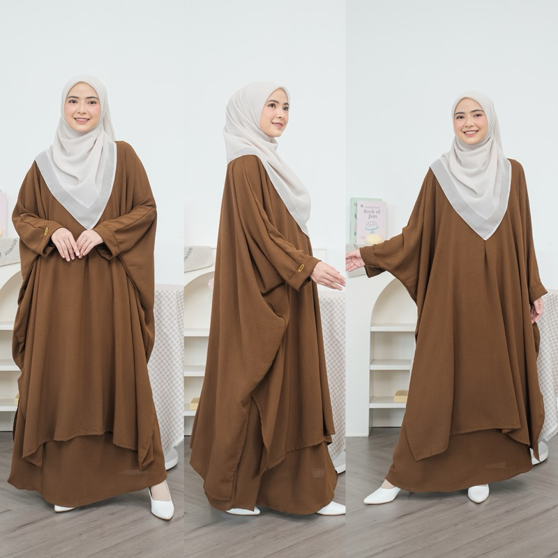 DISKON SET ROK TUNIK ABAYA POLOS CRINKEL AIRFLOW PREMIUM/SET ABAYA LESTI DISKON