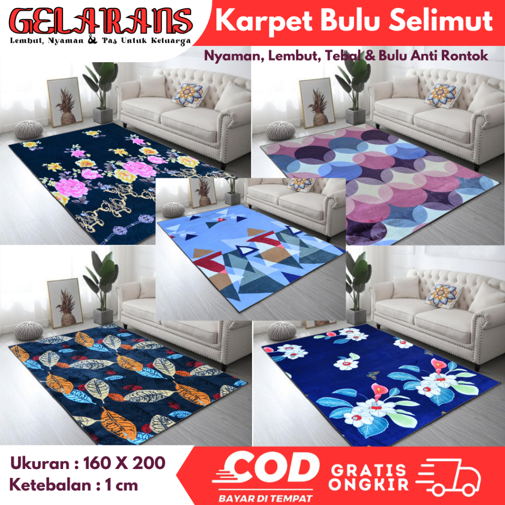 160x200 Karpet Malaysia Gelarans Motif Minimalis Anti Slip