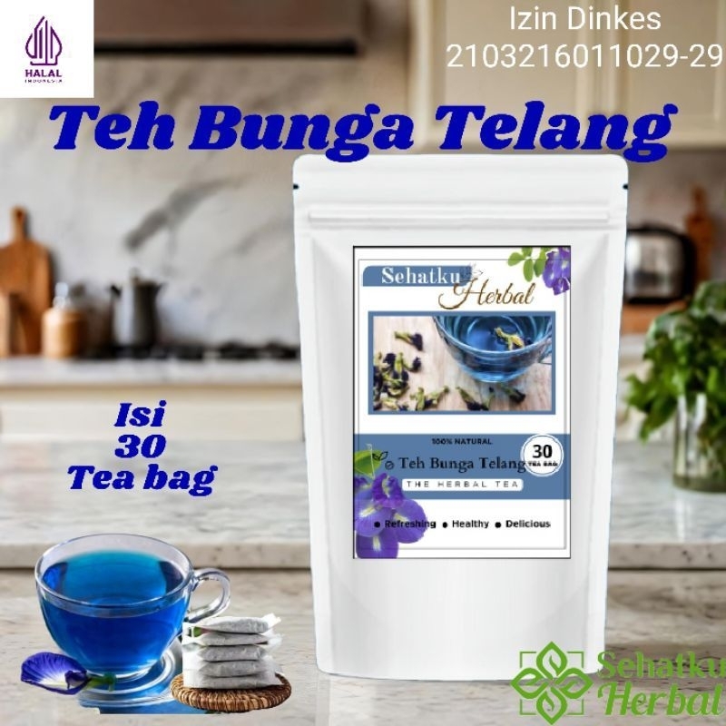 

TEH BUNGA TELANG TEH BUTTERFLY PEA FLOWER ISI 30 BAG / KANTONG TEH CELUP