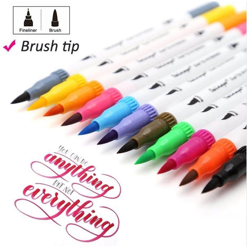 

D3W! Spidol Warna Set Brush Pen double tip drawing pen Dual Tip Pulpen Sikat 12/36/60/80/100 Warna