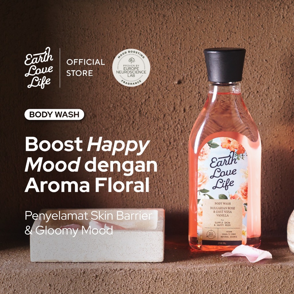 EARTH LOVE LIFE Bulgarian Rose & East Nusa Vanilla Body Wash 250ml SABUN WANGI | SABUN MANDI CAIR | 