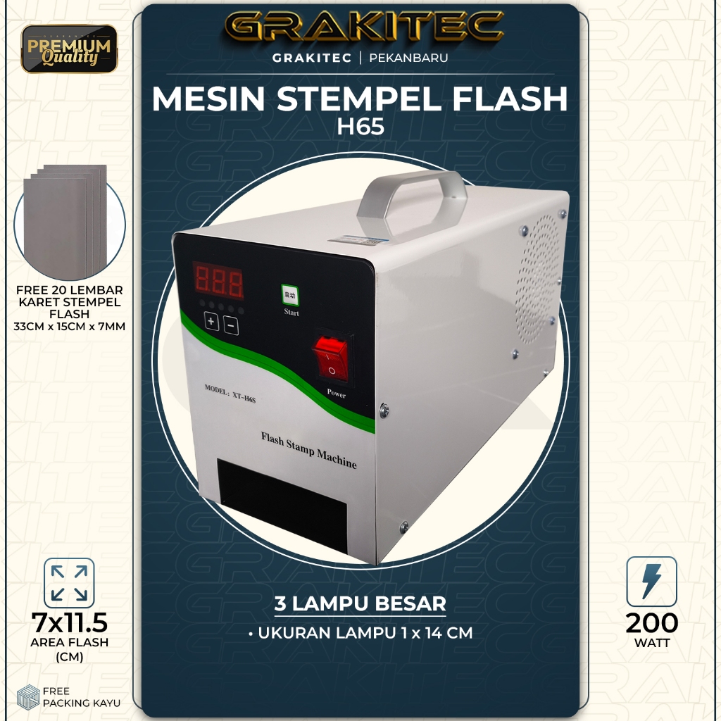 Grakitec Mesin Stempel H6S Putih 3 Lampu - 1x Flash Jadi