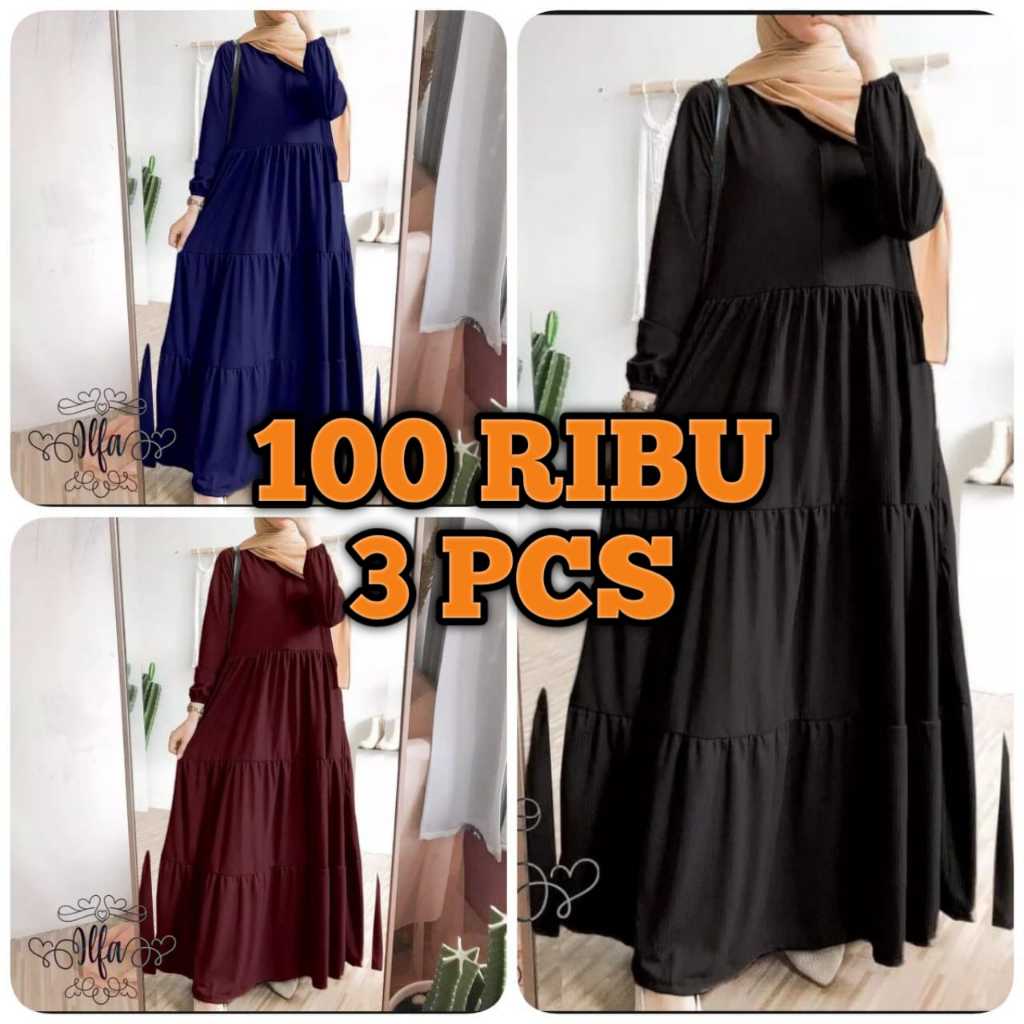 GAMIS HITAM PUTIH TERBARU 2025 100 RIBU 3 PCS GAMIS PREMIUM BUSUI JUMBO COD