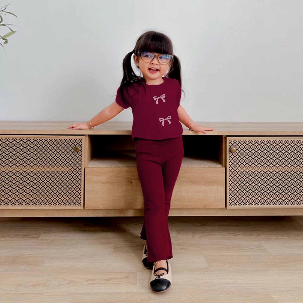 NAIRA SET CROP TOP Ribbon Anak Perempuan 2-7 Tahun / Setelan Crop Celana Cutbray Anak Perempuan