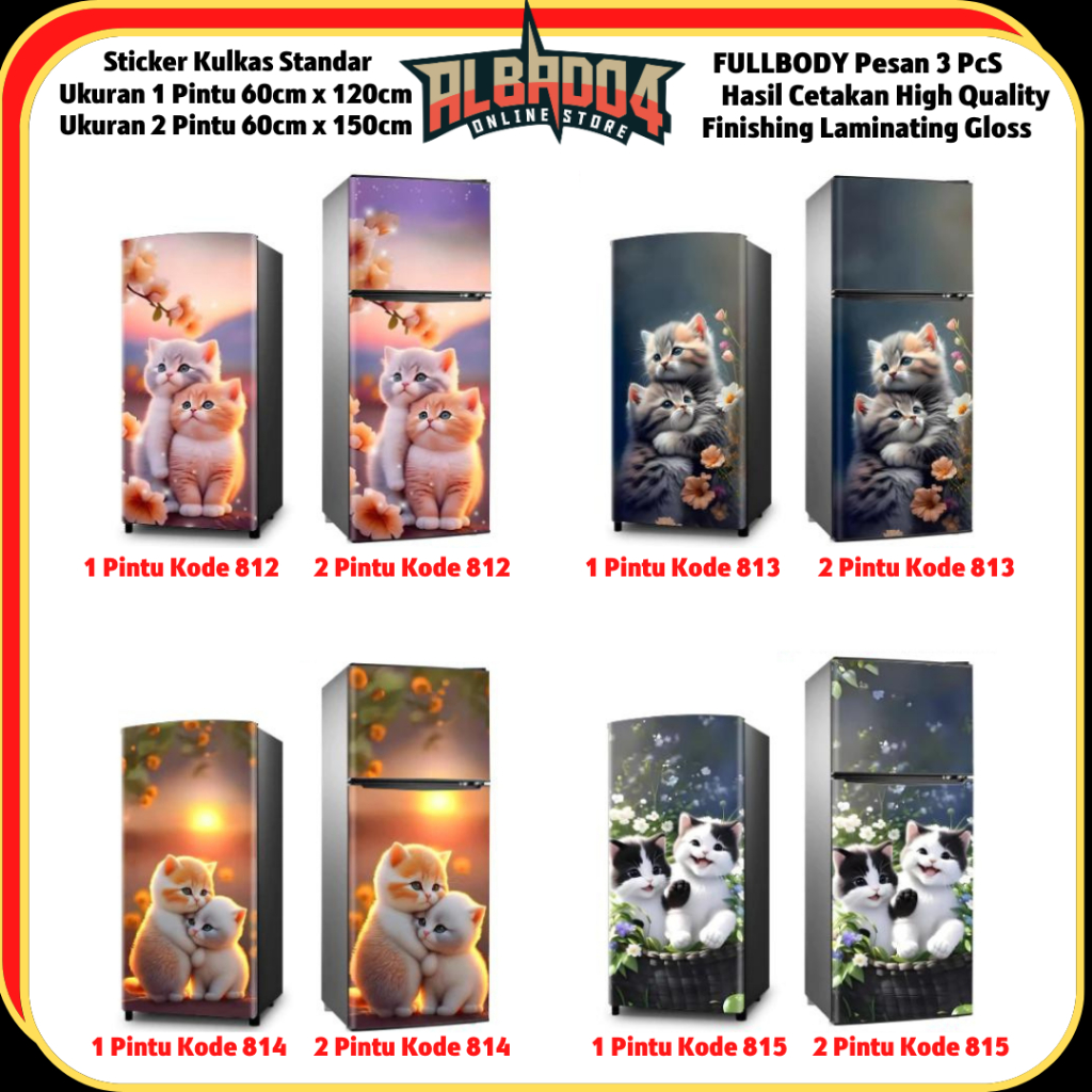 Sticker Kulkas 1 Pintu dan Sticker Kulkas 2 Pintu / Sticker Kulkas Motif Kucing