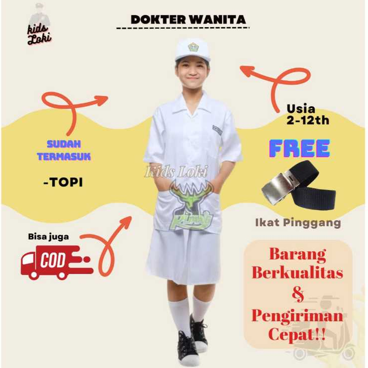 baju seragam dokter anak perempuan pakaian profesi anak pakaian dokter anak perempuan