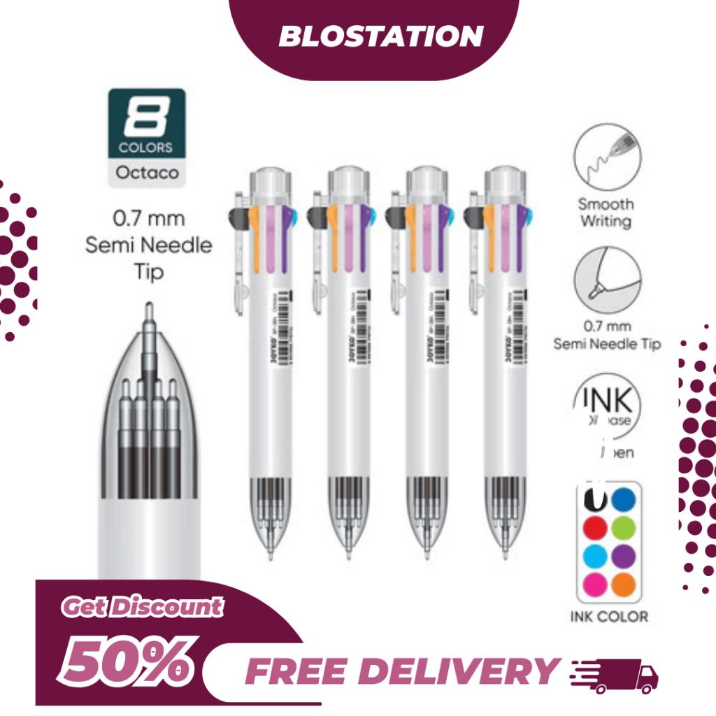 

BT.ID Joyko Ballpen Pulpen BP-384 Octaco 0.7mm 8 Colors / Balpoint 8 Warna