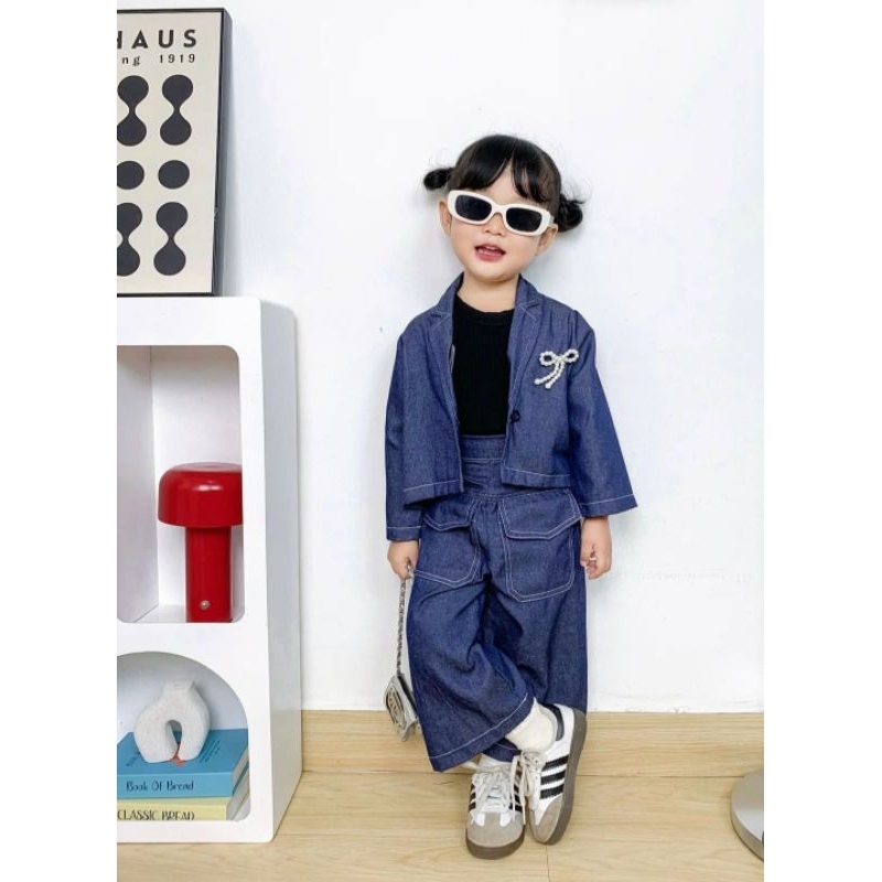 LITTLE_MEMBI | Mined set premium soft denim setelan anak denim blazer