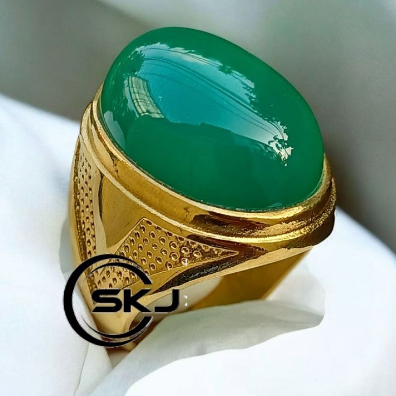 CINCIN BATU HIJAU GARUT CHALCEDONY UKURAN BESAR RING TITANIUM GOLD