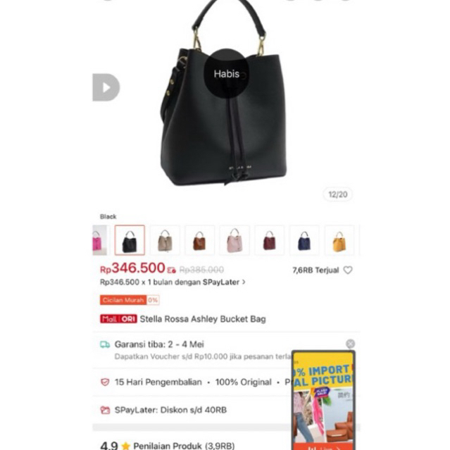 Stella Rossa Ashley Bucket Bag HITAM Preloved Like New