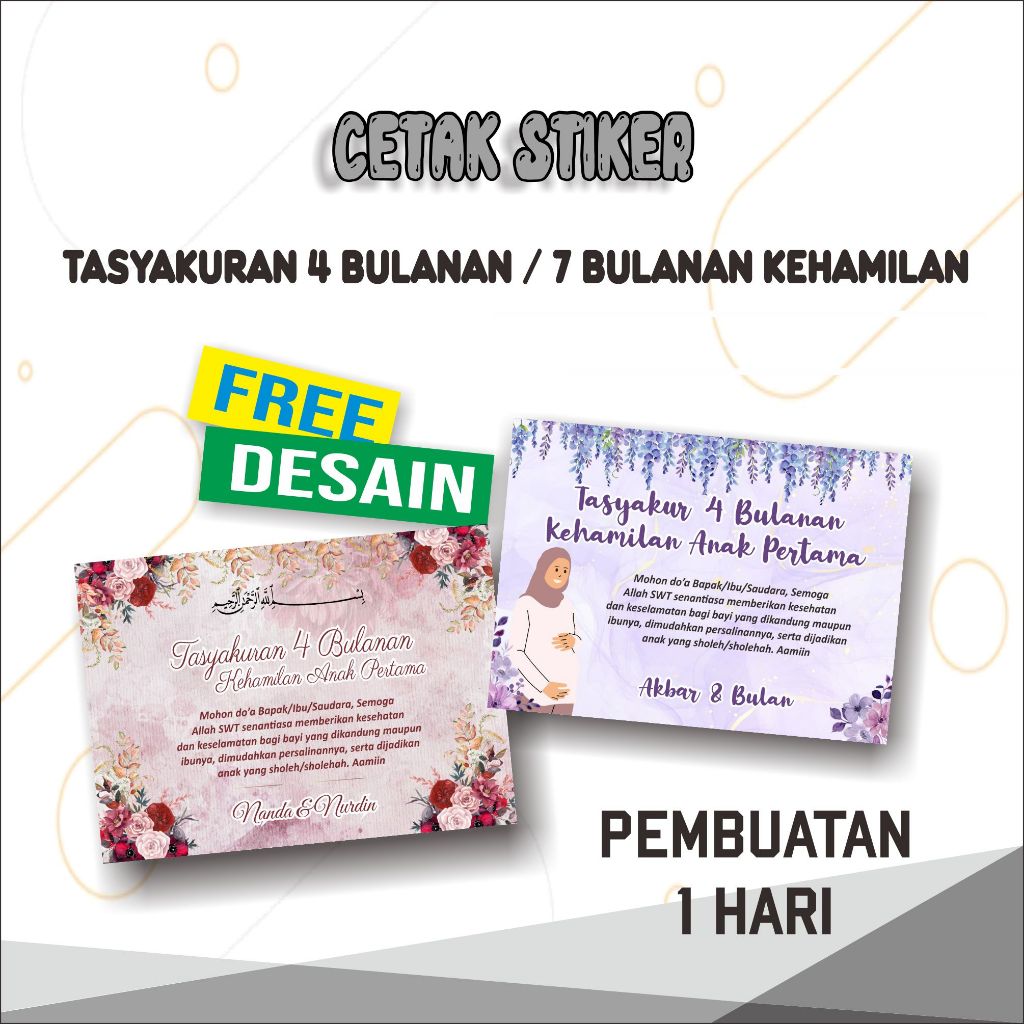 

Cetak Stiker Tasyakuran 4 Bulanan / 7 Bulanan Kehamilan Custom