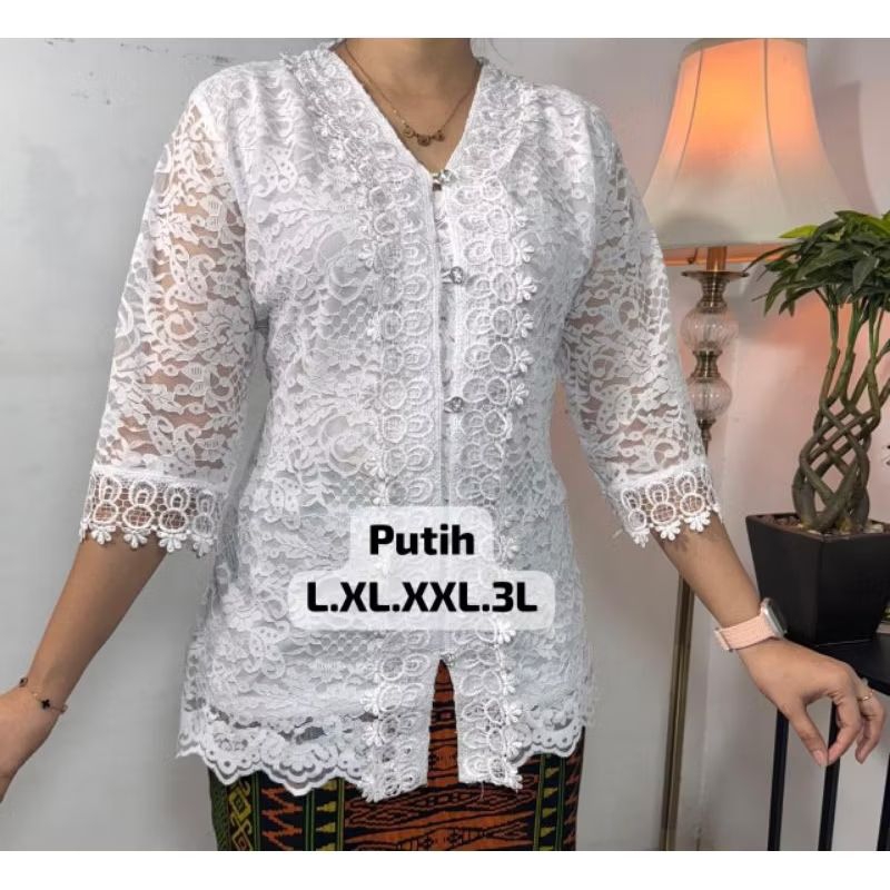 Blus renda kancing depan kombinasi brokat hoki ukuran kecil standrt dan jumbo