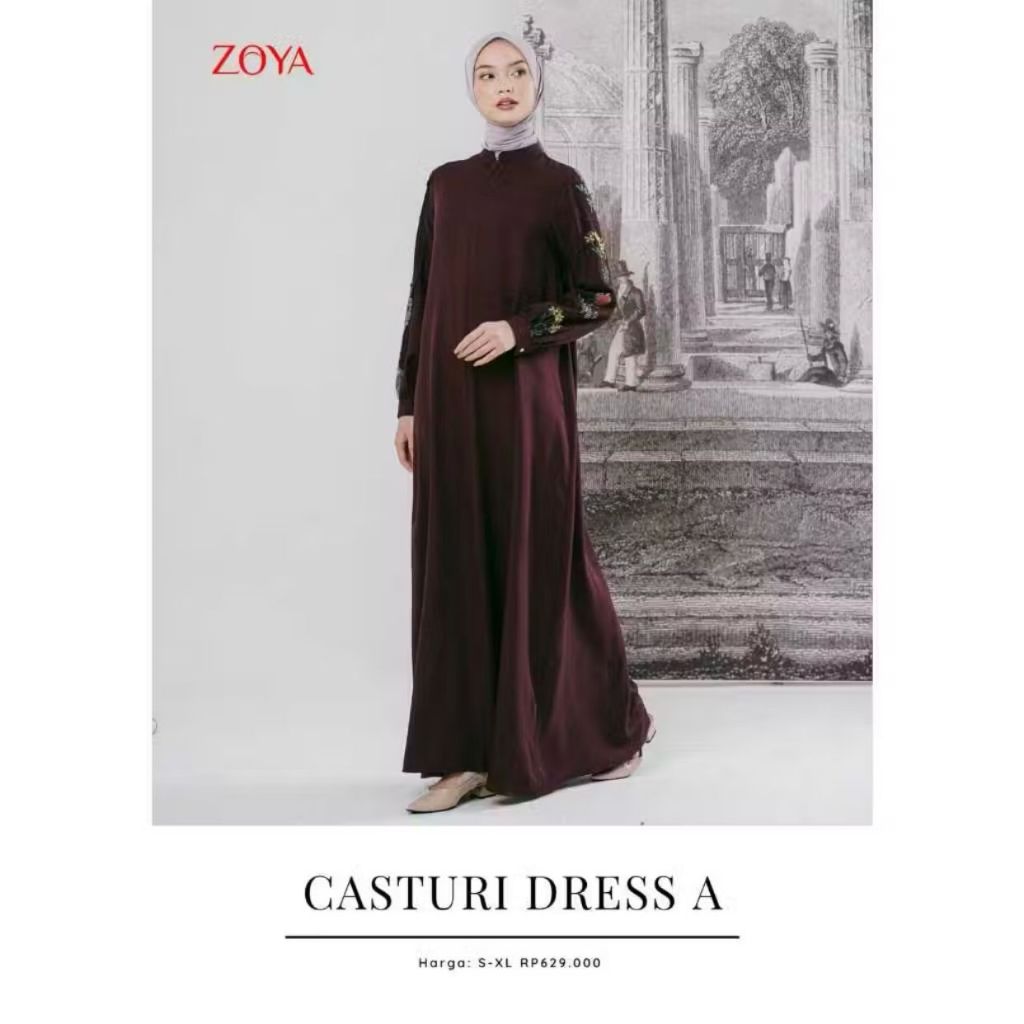 ZOYA Casturi Dress  Purple - Pakaian Muslim Wanita Baju Dress Gamis Motif Wudhu & Busui Friendly Bah