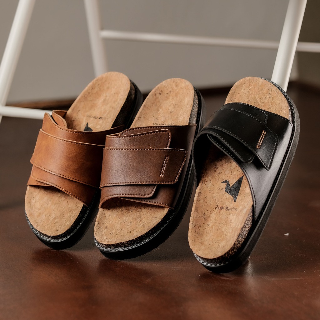 Brussel Leather Series Zoe Berlin - Sandal Footbed Pria Slides Cork Birken Docmart Klasik Anti Slip