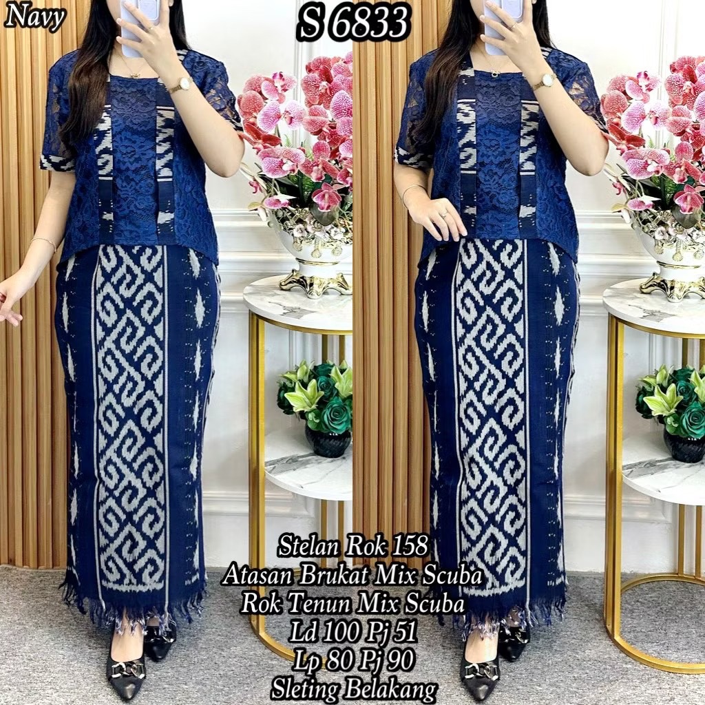 SETELAN TENUN ROK ATASAN BAJU BROKAT KEBAYA WANITA