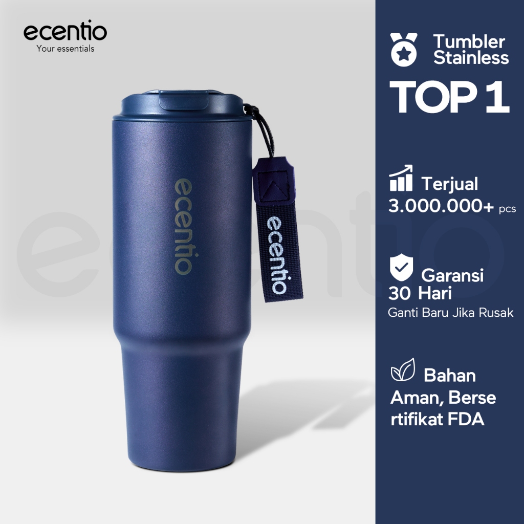ecentio tumbler Stainless Vacuum 900ml tali rajut portable Thermos Botol minum besar mulut gelas unt