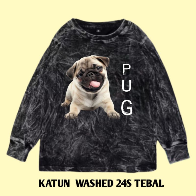PUG KAOS ANAK ANJING/DOG PUG KATUN WASHED