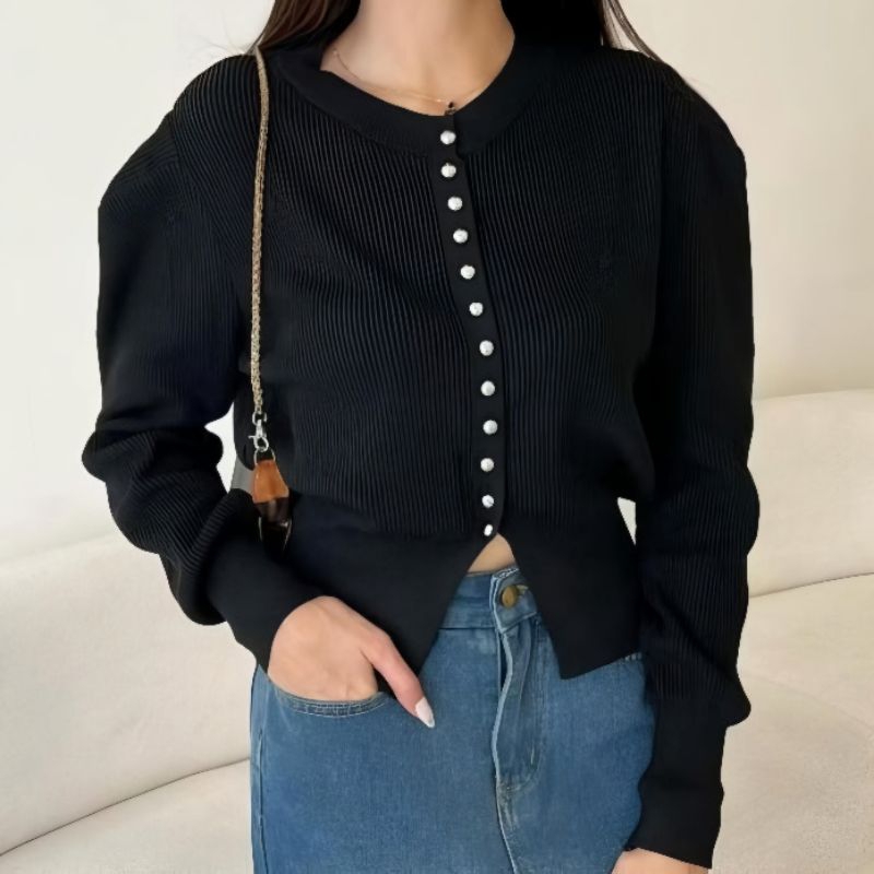 Yumna Cardy Knit Rajut New Kancing Jamur Premium Tebal - Blouse Atasan Cardigan Rajut Wanita Top But
