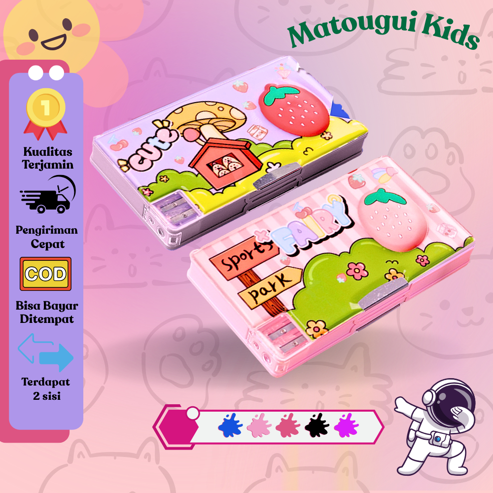 

【MTG.KIDS】Tempat Pensil Multifungsi Pola Kartun Kotak Pensil Serbaguna Tempat Dengan Rautan Koton Strawberry Pattern ST-024