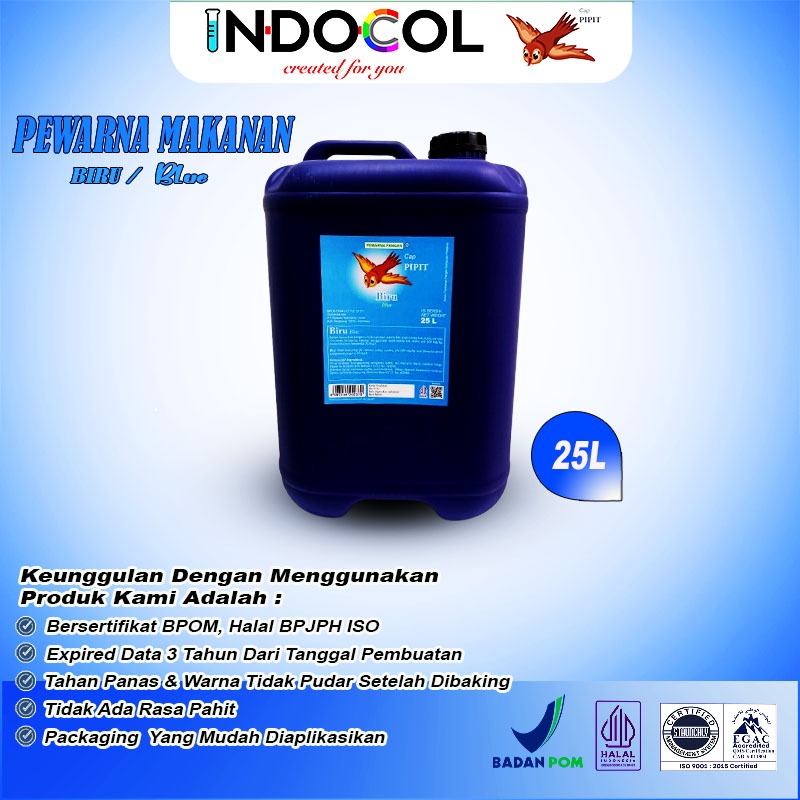 

PEWARNA CAIR MAKANAN BIRU CAP PIPIT (25 LITER)