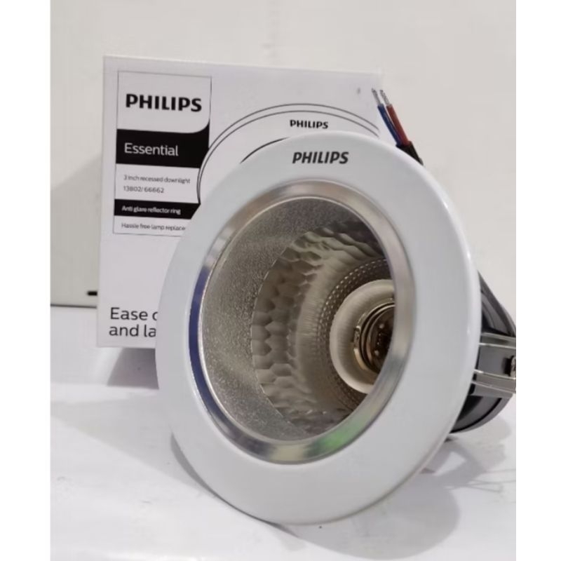 Downlight Philips 3 inch recessed downlight 66662 white fitting Putih