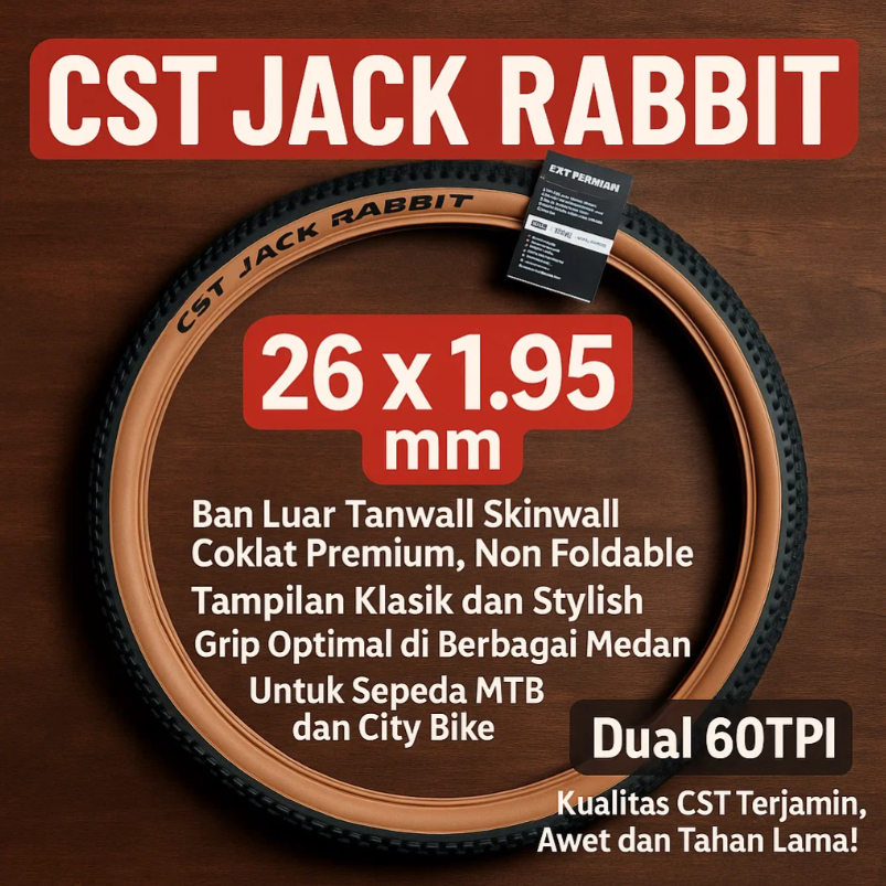 CST Jack Rabbit Ban Luar Sepeda MTB 26 x 1.95 Inch 26x1.95 Tanwall Skinwall Coklat City Bike Klasik