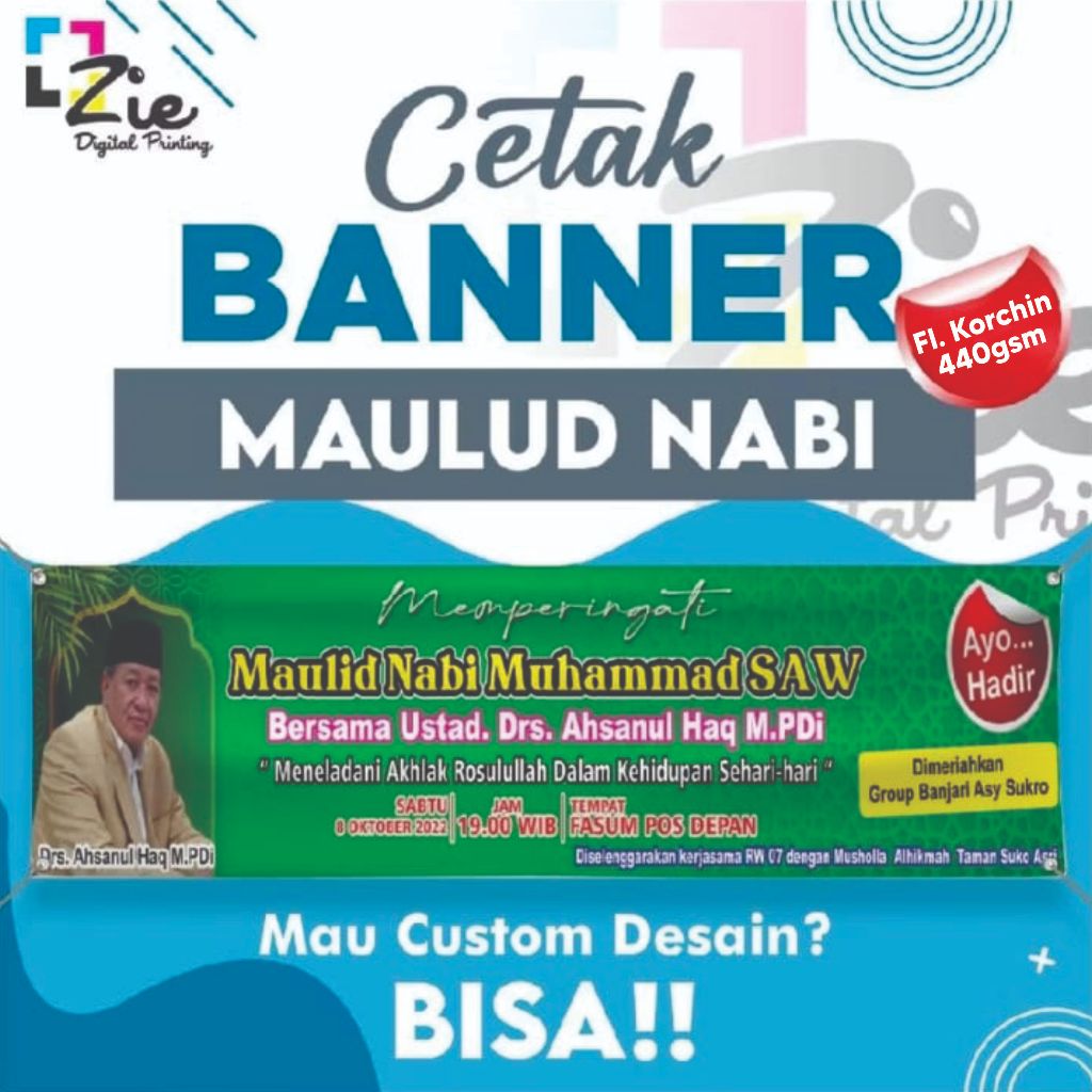 Cetak Banner Maulid Nabi Frontlite Bahan Korchin 440gr Spanduk Backdrop Custom