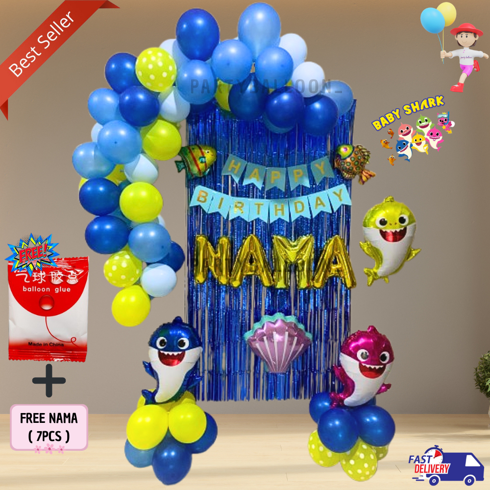 Set Dekorasi Balon Ulang Tahun Baby Shark Biru Balon Paket Garland BabyShark Dekorasi Tema Laut Shar