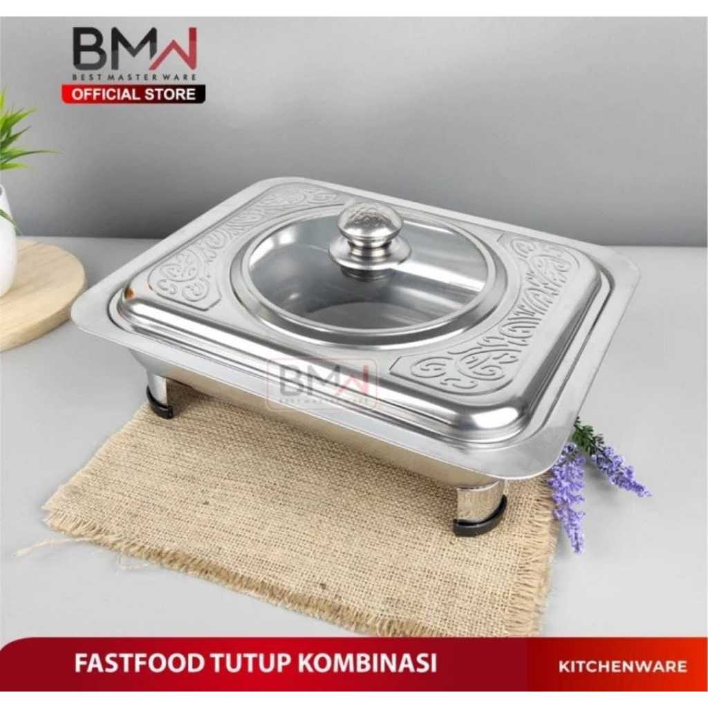 Tempat Prasmanan Stainless - Wadah Sayur Lauk Fast Food Tutup Kaca Hidangan Stainless - Prasmanan Se