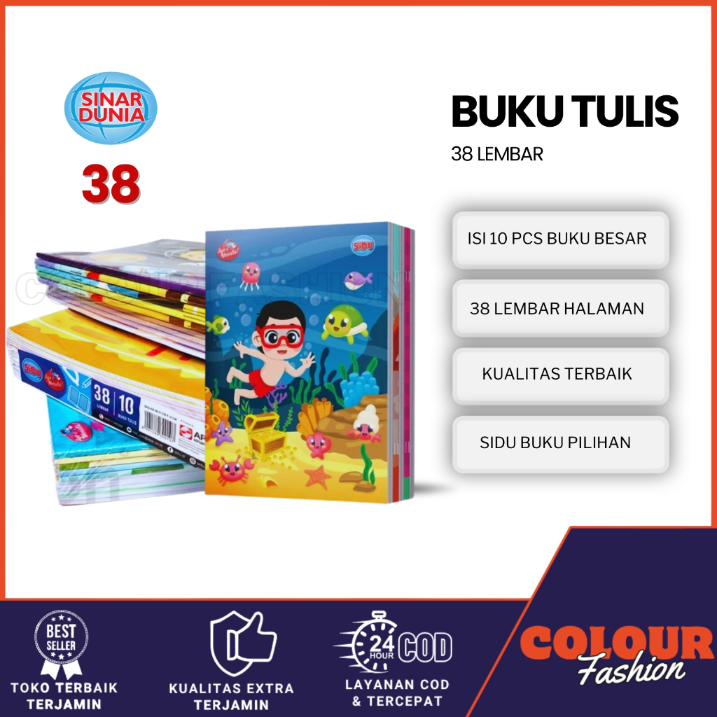 

(1PAK) Buku Tulis Sidu 38 Buku Sinar Dunia 38 Lembar 1 Pack isi 10 Pcs / Buku SIDU 38 / Buku Sekolah / Buku Tulis Sidu / Buku Tulis Sekolah / Buku Latihan / Buku Kampus / Buku Catatan / Buku Nota / Cod / Atk Blessing