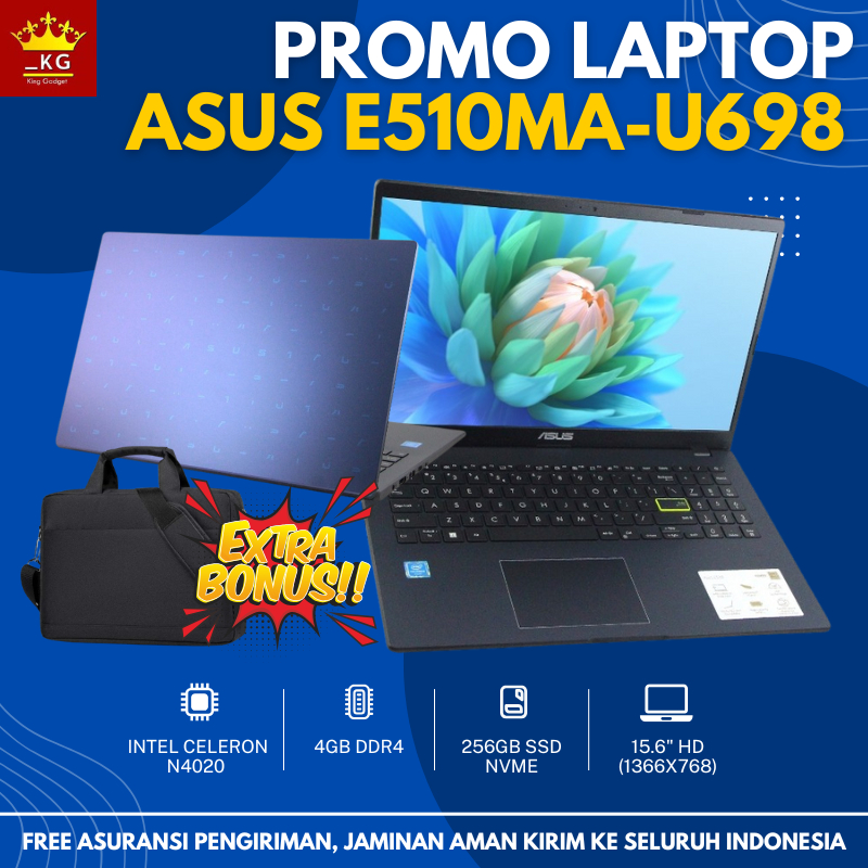 LAPTOP BARU ASUS E510MA-U698 INTEL CELERON RAM 4GB SSD 256GB LAYAR BESAR 15.6" HD BLUE