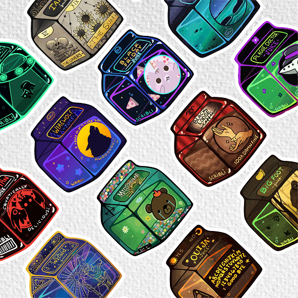 

[ VINYL & CHROMO 7 CM] ANIME cetak stiker Game/STIKER MURAH TEMA HALLOWEEN JUICE BOX /murah/stiker medium/