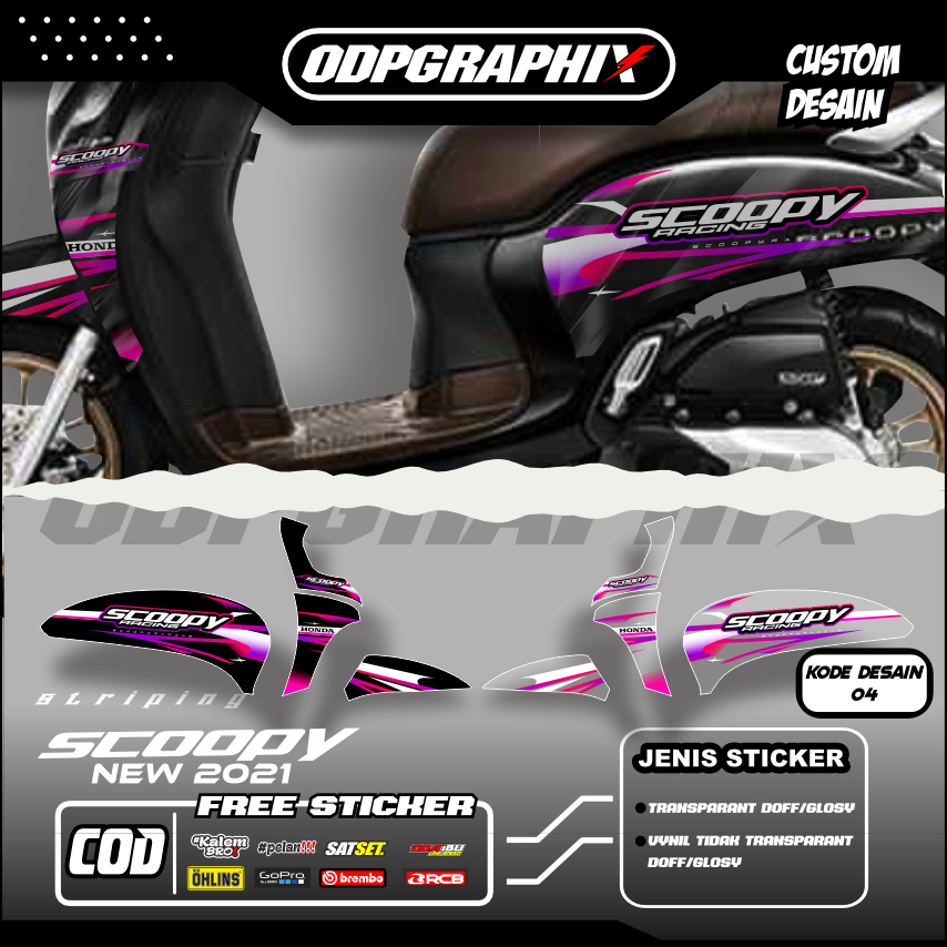 STIKER STRIPING TRANSPARAN HONDA SCOOPY NEW 2021 FACELIFT LIS STICKER UV SEMI FULL VARIASI DESAIN RA