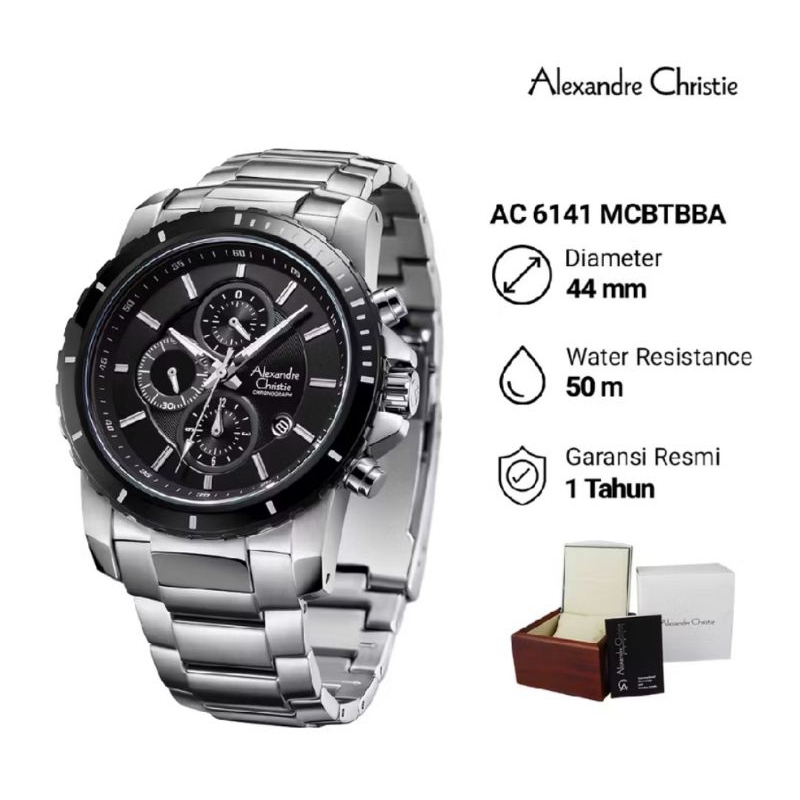Best Seller Jam Tangan Pria Alexander Christie AC 6141 MCBTBBA Analog Stainless Steel Original