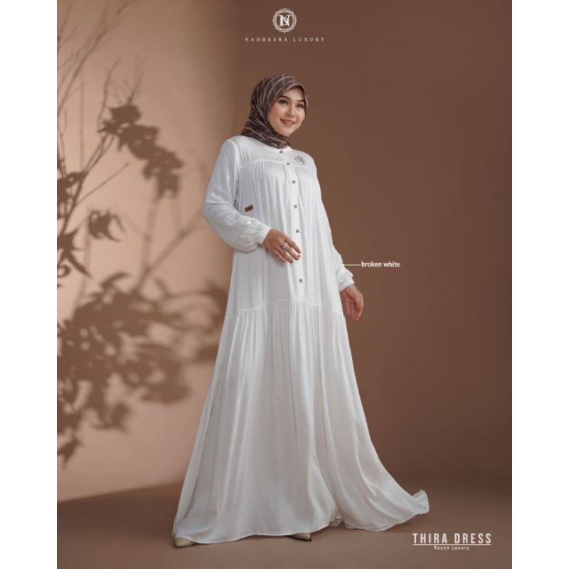 GAMIS PUTIH UNTUK UMROH/HAJI | GAMIS ADEM | GAMIS THIRA DRESS BROKEN WHITE NADHEERA LUXURY M