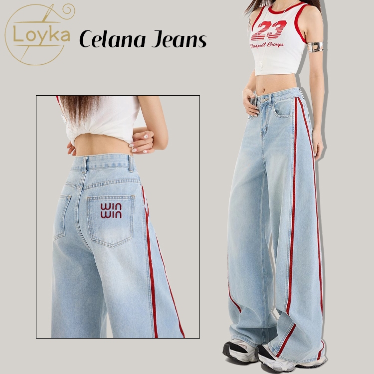 Loyka Celana Jeans Wanita Celana denim panjang wanita Celana longgar jeans Celana jeans reguler wani