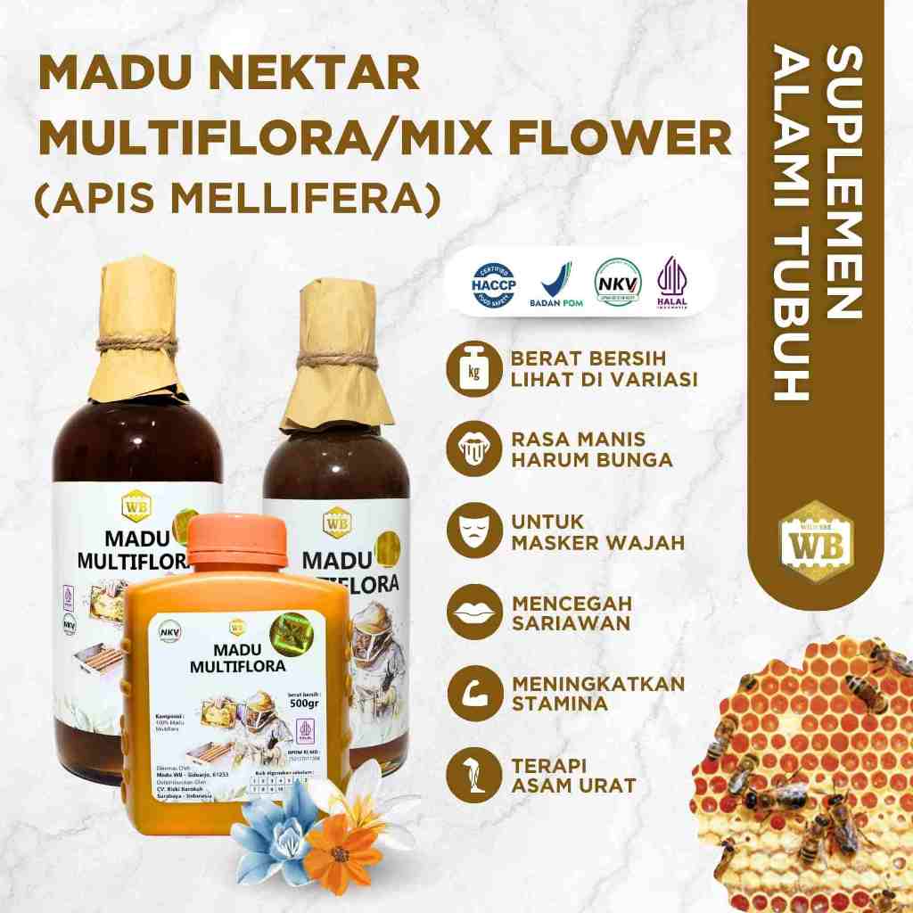 

WB Wild Bee - Madu Multiflora / Lebah Apis Melifera - Wild Bee-Kemasan Ekonomis - Beli 10 Gratis 1