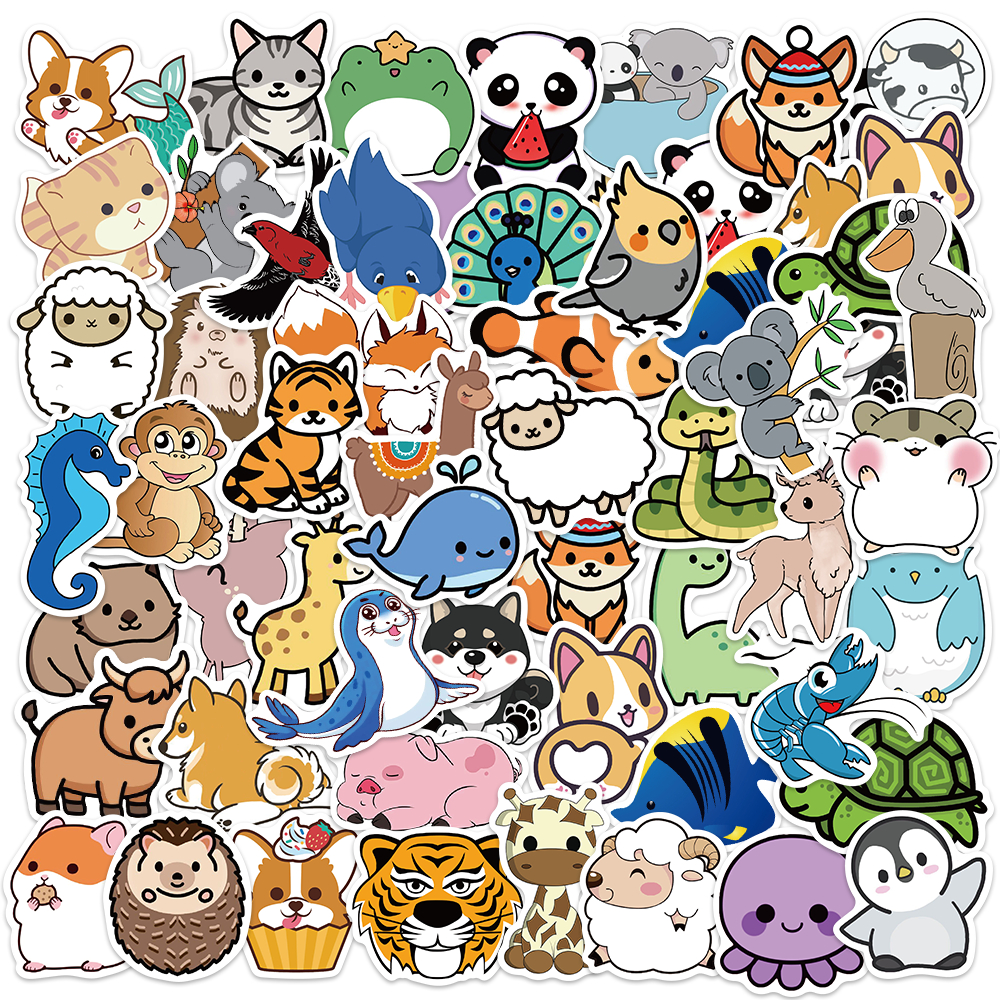 

50 pcs Stiker Kartun Hewan Lucu Stiker Tahan Air Stiker Perekat untuk Helm Sepeda Motor Buku Buku Harian Koper Tas Laptop HP Botol Minuman Hadiah Anak-anak/Stiker Hewan