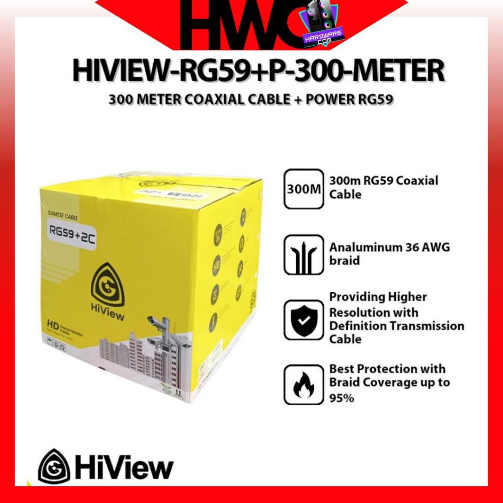 Kabel CCTV HIVIEW-RG59+P-300-METER 300 Meter Coaxial Cable + Power RG59