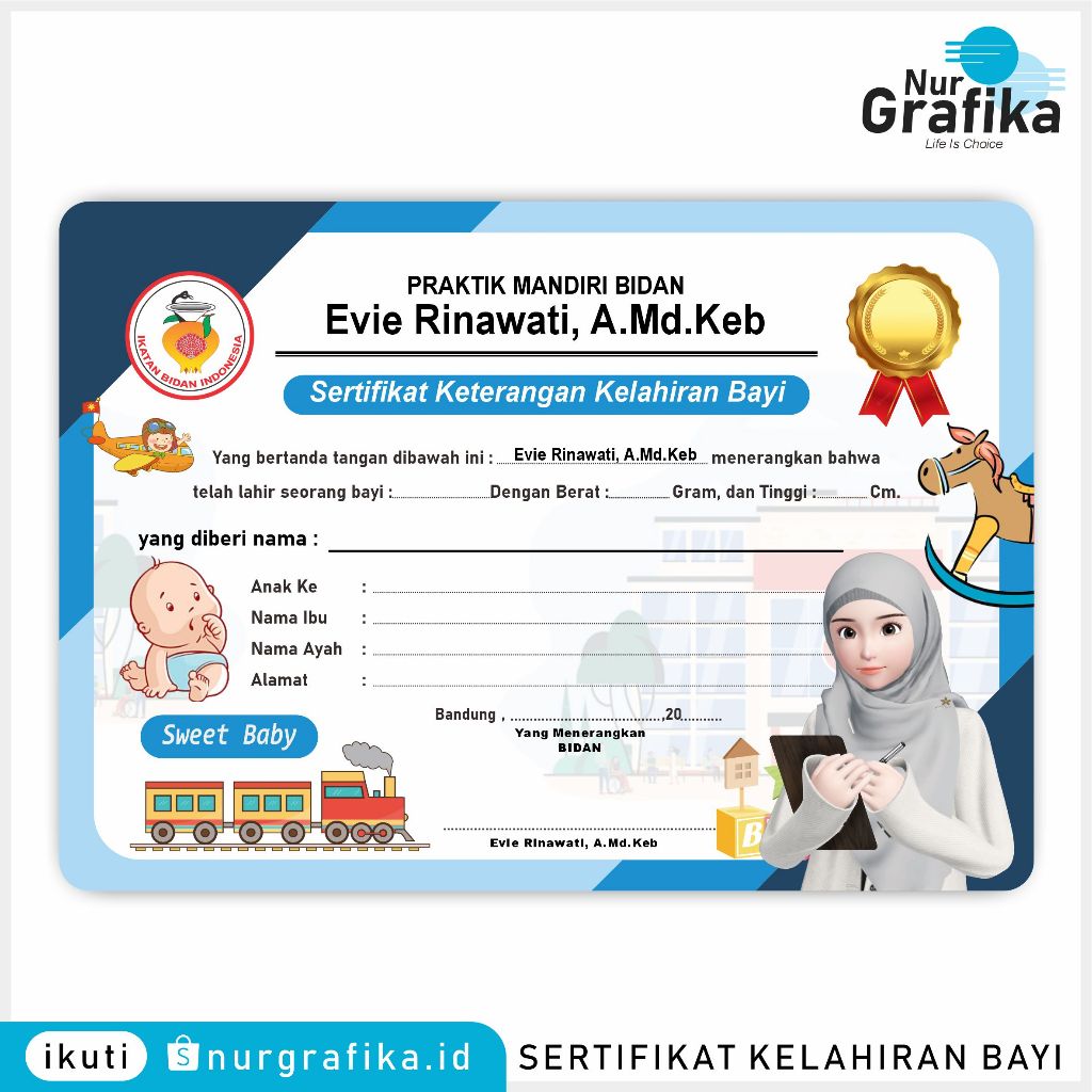 

( 1PACK ISI 12PCS ) SERTIFIKAT KELAHIRAN BAYI BIDAN SIAP KIRIM