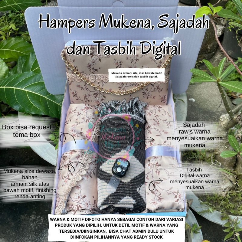 PAKET GIFT WISUDA | HAMPERS ULANG TAHUN : MUKENA ARMANI SILK FULL MOTIF PREMIUM SAJADAH RAWIS