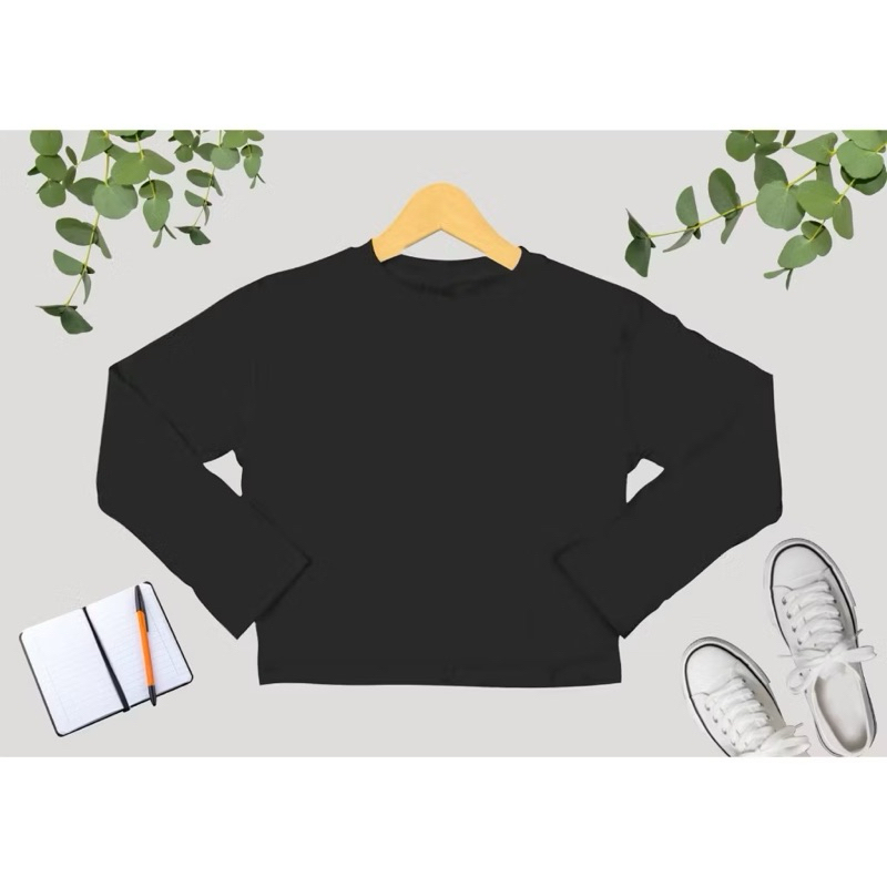 Kaos Crop Oversize Lengan Panjang T-Shirt Polos Basic Wanita