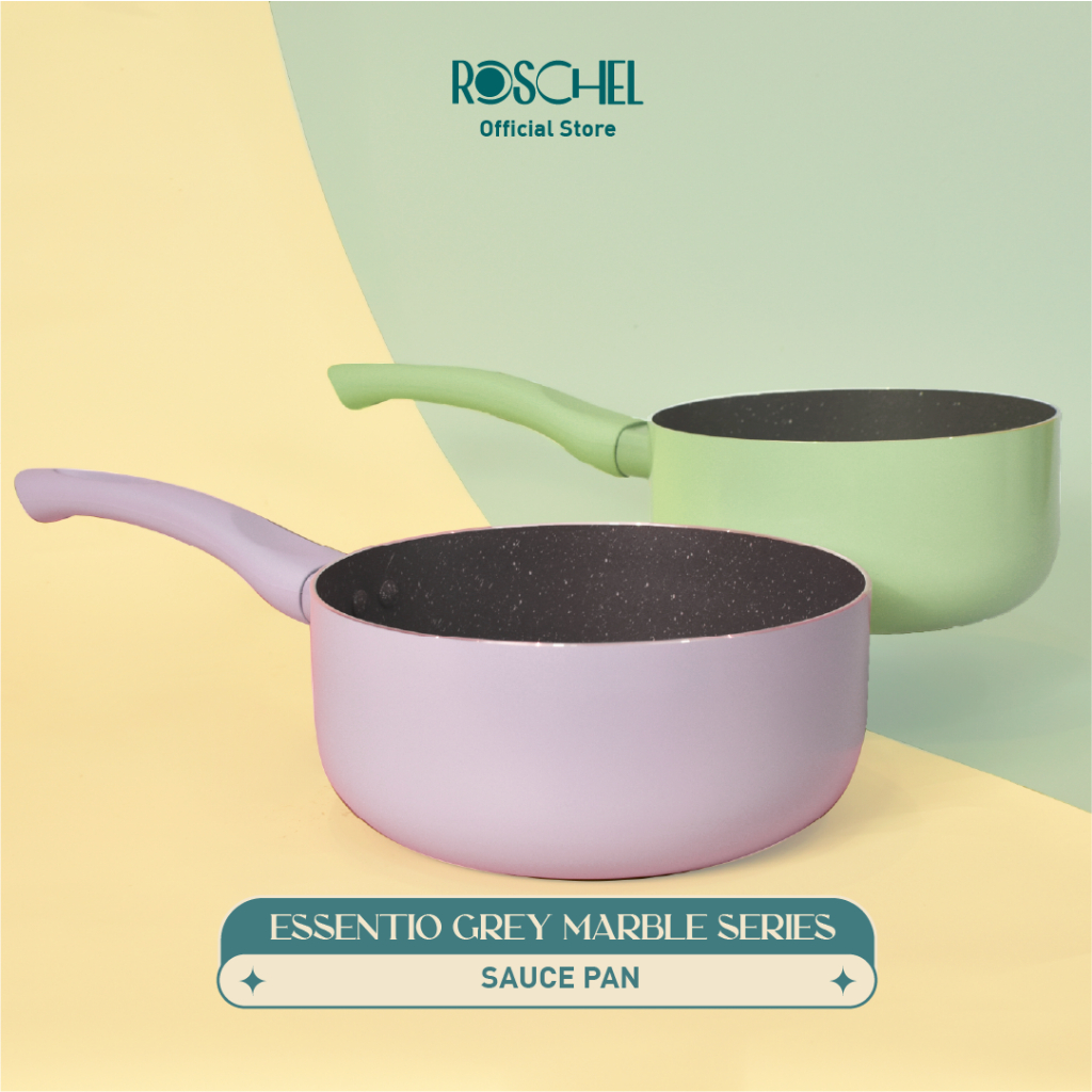 Panci Saus Lapisan Marmer Anti Lengket 16 cm dan 18 cm, Warna Hijau dan Ungu