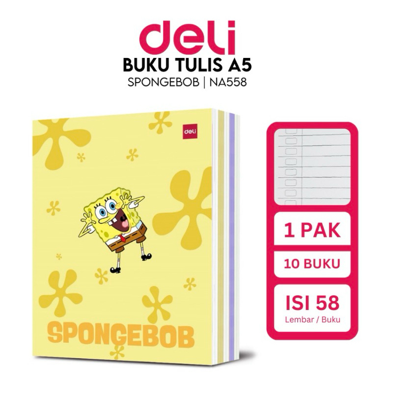 

(1 PACK) BUKU TULIS A5 DELI 58 LEMBAR ISI 10 PCS