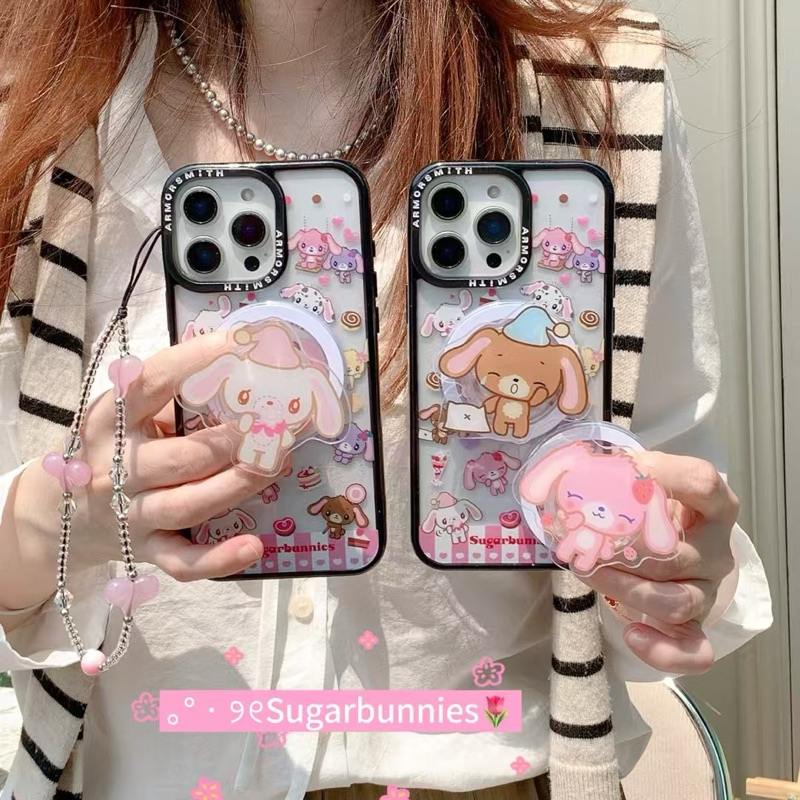 Case Iphone Magsafe Cute Sugarbunnies Bunny Cartoon Protect Kamera With Popsocket and Chain Kekinian