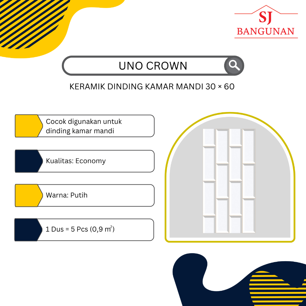 UNO - Keramik Dinding Kamar Mandi - UNO Crown White - Uk. 30×60 - Eco