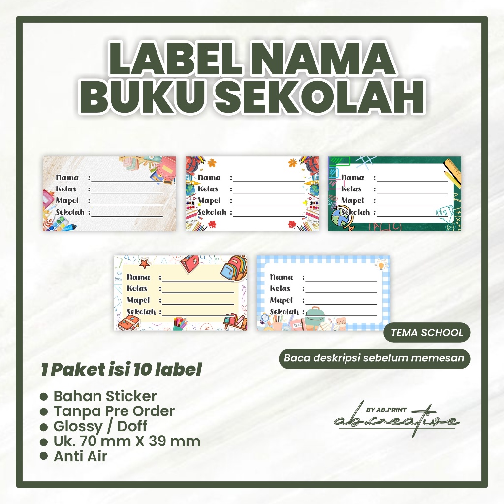 

Stiker label nama buku pelajaran sekolah Stiker Mapel Sekolah