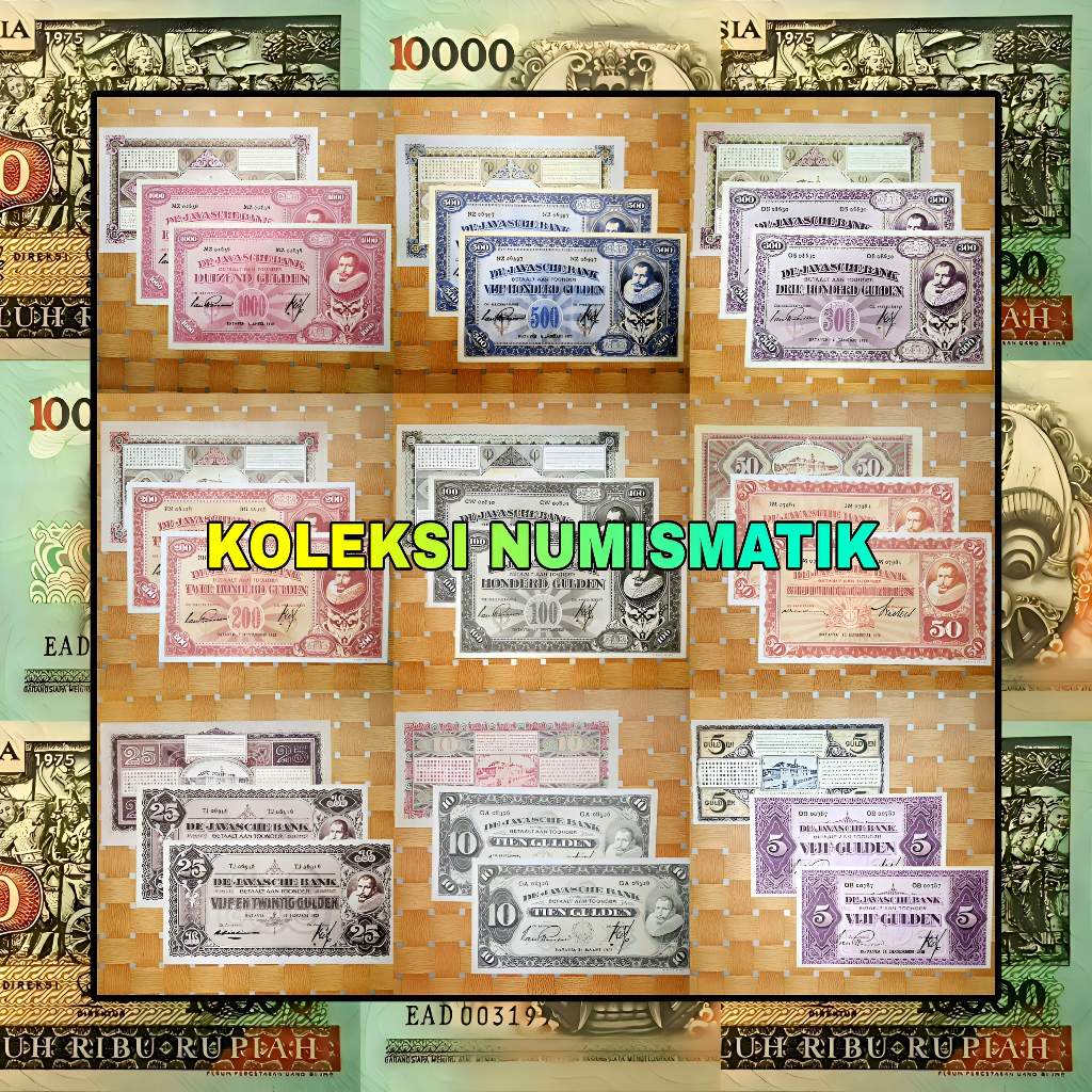1 SET SOUVENIR REPRO UANG KERTAS KUNO HINDIA BELANDA GULDEN JP COEN 1926-29